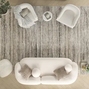 Cream Grey Abstract Modern Living Room Bedroom & Dining Room Rug-239cm X 300cm