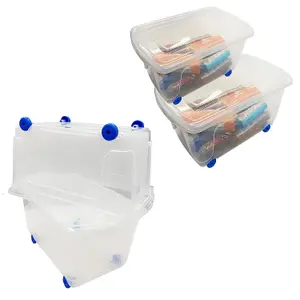 3 x 70 Litre Strong Plastic Storage Boxes For Home, Office & Schools Complete With Lids & Built In Wheels