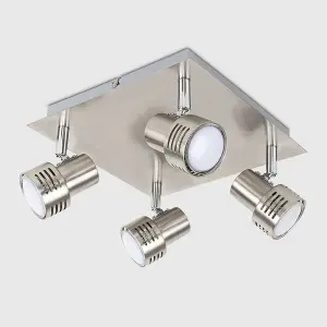 ValueLights Modern Chrome 4 Way GU10 Square Ceiling Spotlight