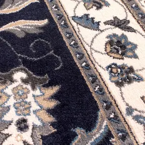 Navy Traditional Bordered Floral Easy to clean Rug for Dining Room Bed Room and Living Room-160cm X 230cm