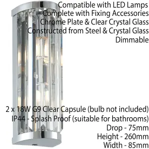 IP44 Bathroom Wall Light Chrome & Crystal Round Glass Modern Slotted Jewel Lamp