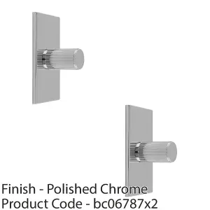 2 PACK - Reeded Cylinder Cabinet Door Knob & Matching Backplate Polished Chrome 76 x 40mm