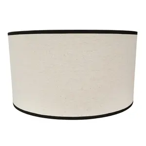 ValueLights Eva Natural Linen Fabric with Black Trim Large Drum Light Shade with LED Bulb