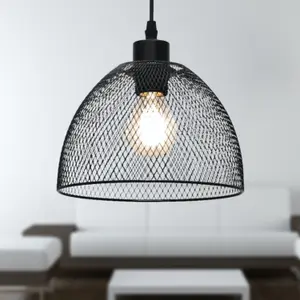 First Choice Lighting Set of 2 Cassidy Medium Black Mesh Easy Fit Metal Pendant Shades