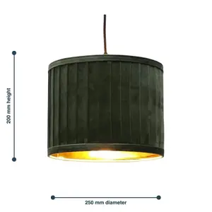 First Choice Lighting Sundance Dark Green Velvet Pleated 25cm Lamp Shade with Gold Inner