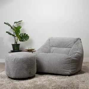 icon Morgan Corduroy Armchair Bean Bag and Pouffe Set Grey Giant Bean Bag Chair