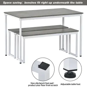 3 Pieces Dining Table and Bench Set 4 Persons Space Saving Dinette for Kitchen Patio Outdoor, Grey and White