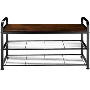 Shoe Rack Southampton - surface shelf and 2 grid shelves, industrial style - Industrial wood dark, rustic