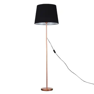 ValueLights Modern Copper Metal Standard Floor Lamp With Black Tapered Shade - Includes 6w LED Bulb 3000K Warm White