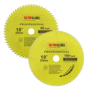 Saxton TCT255MXAPRO Professional Range TCT Circular Blade 255mm x 60 and 100 Teeth x 30mm Bore, 16, 20, 25mm Reduction Ring