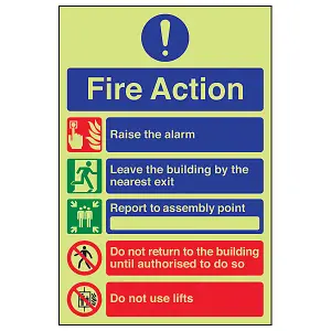 Fire Action 5 Message DO NOT USE LIFTS Safety Sign - Glow in the Dark - 150x200mm (x3)