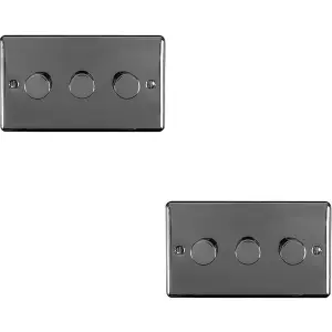 2 PACK 3 Gang 400W 2 Way Rotary Dimmer Switch BLACK NICKEL Light Dimming Plate