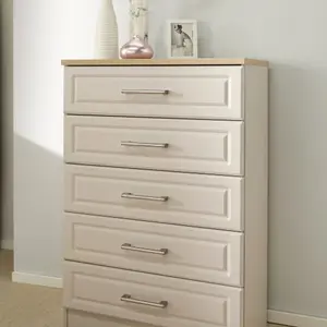 Kent Ready assembled Matt beige light oak effect 5 Drawer Chest of drawers (H)1075mm (W)765mm (D)415mm