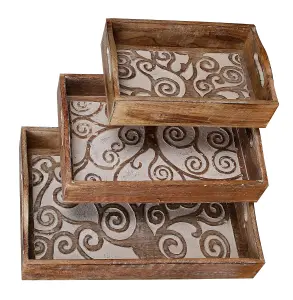 Large Tray With Handles Platter Oak Tree Design  White Large 45x30x9cm