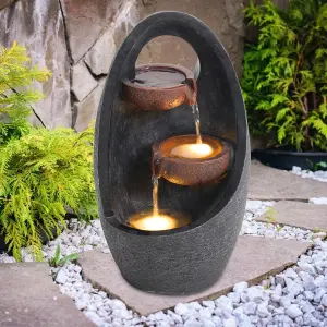 Outdoor Garden Creative Egg Shape Water Feature Fountain Electric with Light H 48 cm