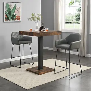 Furniture In Fashion Topaz Rustic Oak Wooden Bar Table With 2 Brooks Grey Stools