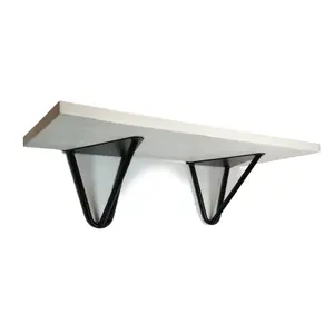 Solid Pine Rustical Shelf White Black Hairpin Bracket Style 25x110cm