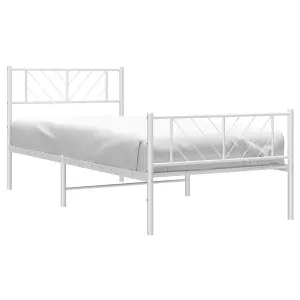 Berkfield Metal Bed Frame with Headboard and Footboard White 75x190 cm