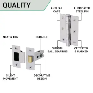 EAI Glass Door Knob Latch Kit - 76mm hinges - 78mm Latch - Polished Chrome