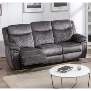 Brianna Grey Full Fabric Manual Reclining 3 Seater Sofa