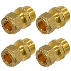 SPARES2GO Compression Connector 10mm x 3/8" BSP Male Straight Brass Pipe Coupler Adaptor Fitting (Pack of 4)