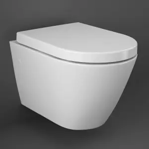 RAK Resort D Shape Rimless Wall Hung Toilet WC Pan & Soft Close, Quick Release Wrap Over Seat