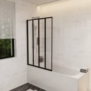 Nes Home 1100mm 4 Fold Bath Shower Screen Matt Black Frame