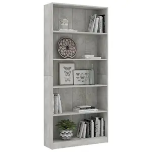 Berkfield 5-Tier Book Cabinet Concrete Grey 80x24x175 cm Engineered Wood