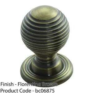 Reeded Ball Door Knob - 28mm Florentine Bronze Lined Cupboard Pull Handle & Rose