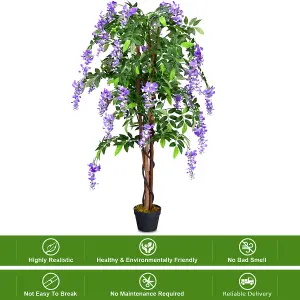 COSTWAY 150CM Ficus Artificial Tree Fake Wisteria Tree with 3 Natural Trunks