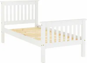 Monaco Single Solid Pine High Foot End Bed Frame in White