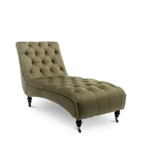 Chaise Lounge in Velvet Sage Green Chesterfield