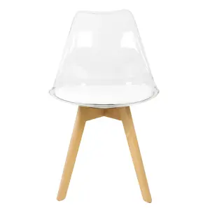 Soho Clear and White Plastic Dining Chair with Squared Light Wood Legs