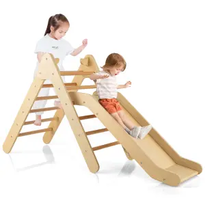 Costway 2-in-1 Triangle Climbing Set Wooden Indoor Outdoor Climbing Toy for Kids 3+