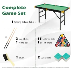 Costway 4FT Folding Billiards Table Portable Pool Game Table Set with 2 Cues 16 Balls