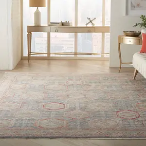 Light Blue Multicoloured Traditional Bordered Geometric Rug for Bedroom & Living Room-79 X 305cm (Runner)