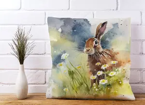 Hare And Daisies Watercolour Cushions 45cm x 45cm