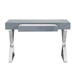 Carlo High Gloss Computer Desk In White With Chrome Legs