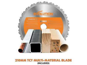 Evolution 048-0002A R210SMS+ Pro Multi-Material Sliding Mitre Saw 210mm 1500W 110V EVLR210SMSL