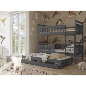 Areli Single (3') Bunk Bed and Mattress with Trundle Graphite Grey / Right