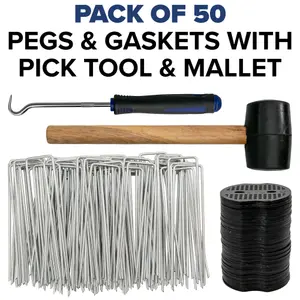 weed matting hold down pegs kit with buffer plates+rubber mallet, packs of 50