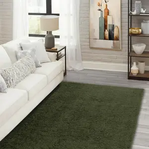 Supersoft Olive Green Plain Medium Rug, (L)170cm x (W)120cm