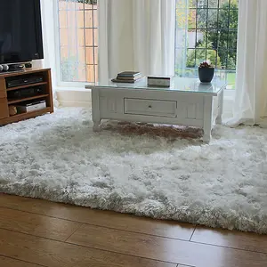 Asiatic Plush White Luxury Shaggy Polyester Rug-140cm X 200cm