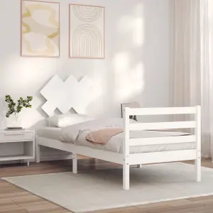 Berkfield Bed Frame with Headboard White Single Solid Wood