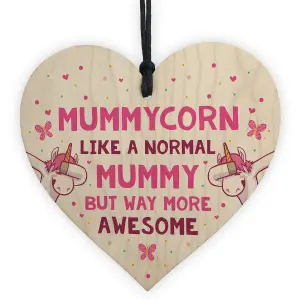 Funny Mummycorn Wooden Heart Gift For Mummy Birthday From Daughter Son Keepsake