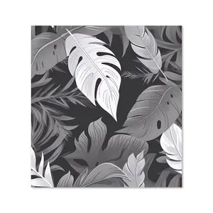 Black White Tropical Leaves Premium Glass Kitchen Splashback W600mm x H750mm