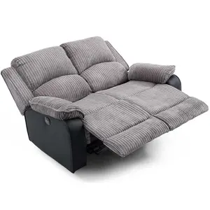 Postana Electric High Back Jumbo Cord Fabric Recliner 2 Seater Sofa (Grey)