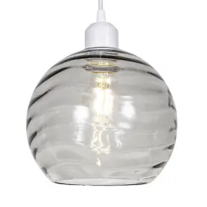 Modern Designer Smoked Circular Ribbed Glass Non Electric Pendant Lamp Shade