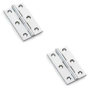 2 PACK - PAIR Solid Brass Cabinet Butt Hinge - 64mm - Polished Chrome Premium Cupboard