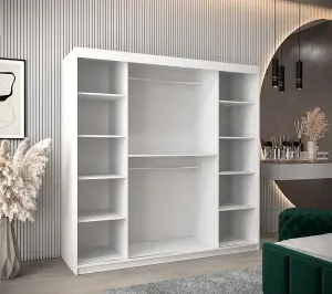 Tokyo Contemporary 2 Sliding Door Wardrobe 9 Shelves 2 Rails White Matt (H)2000mm (W)2000mm (D)620mm